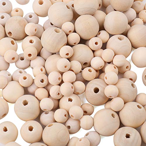 Product Cover Foraineam 700 Pieces Round Wood Beads Set Natural Wooden Loose Beads Spacer Beads (10mm, 12mm, 16 mm, 20mm)