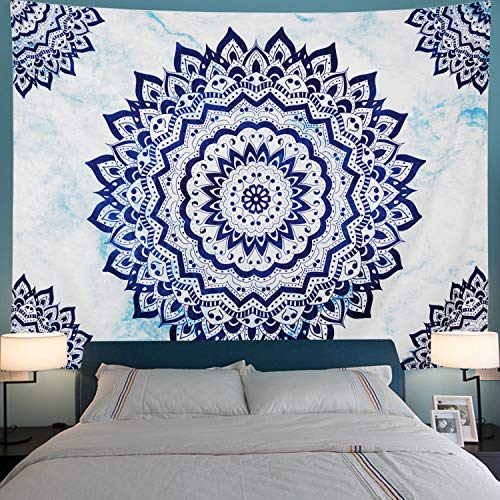 Product Cover Leofanger Mandala Tapestry Blue Flowers Tapestry Bohemian Tie Dye Mandala Wall Tapestry Hippie Tapestry Wall Hanging for Living Room (M- 59.1