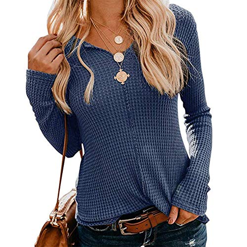 Product Cover SIMPFIT Womens V Neck Tunic Blouse Henley Shirts Waffle Knit Casual Loose Plain Pullover Plain Shirts