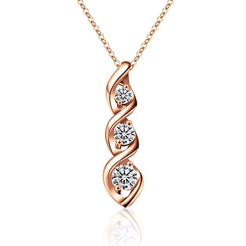 Product Cover Ascona Rose Gold Necklace for Women Girls 3 Stone Cubic Zirconia Twist Pendant Journey Simple Necklaces Valentine's Day Gift, 18+2