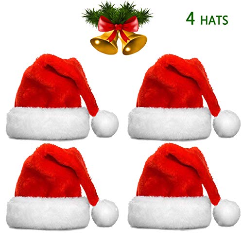 Product Cover Christmas Hats Bulk Santa Hats- Christmas Costume Classic Hat -Christmas Hats for Women/Men/Kids/Adult (4 Pack Christmas Hats)