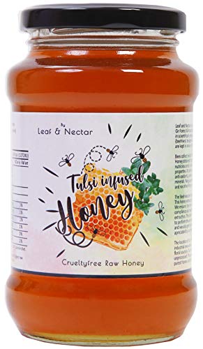 Product Cover Leaf & nectar Raw Organic Unprocessed, Unpasteurized, Pure Natural Honey Infused with Tulsi Glass Jar -530 g