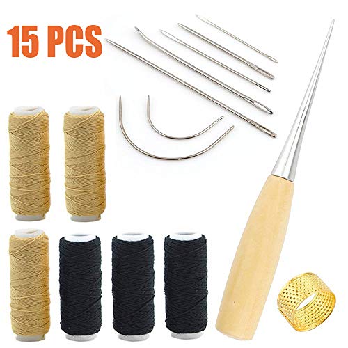 Product Cover Fezep Upholstery Repair Kit, Upholstery Thread 3 Rolls Black （150 Yard) and 3 Rolls Beige (150 Yard) Includes a Heavy Duty Assorted Hand Sewing Needles kit