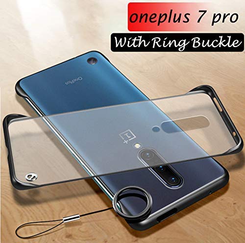 Product Cover mobistyle Ultra Thin Shockproof Frameless Matte Transparent with Ring Buckle Back Cover Case for OnePlus 7 Pro (Black)