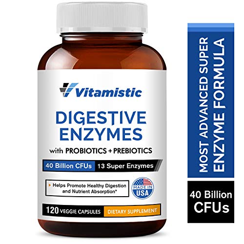Product Cover Vitamistic Digestive Enzymes Plus Probiotics & Prebiotics, 40 Billion CFUs, Supports Natural Digestion & Nutrient Absorption, Helps Gas Bloating Constipation, Non-GMO, Gluten-Free, Dairy-Free