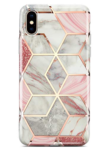 Product Cover Coolwee iPhone Xs Max Case Marble Slim Fit Bling Glitter Sparkle Bumper Case Foil Stripe Thin Cute Design Glossy Finish Soft TPU Girl Women Protective Cover for Apple iPhone Xs Max 6.5 inch Rose Gold