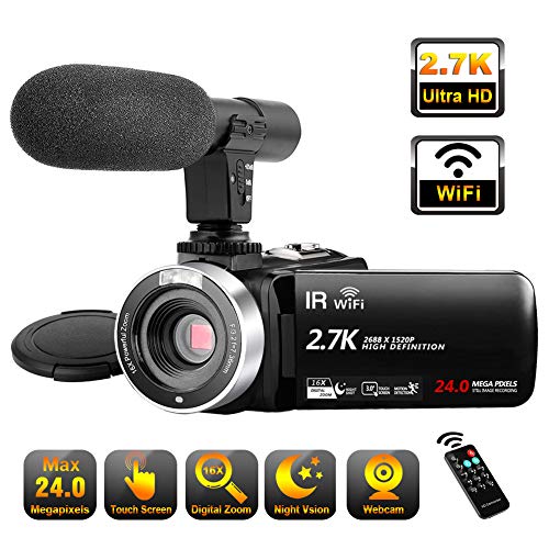 Product Cover Video Camera Camcorder with Microphone WiFi IR Night Vision Vlogging Camera Ultra HD 2.7K 30FPS 24MP 16X Digital Zoom 3