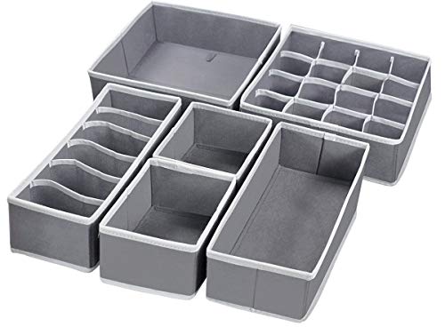 Product Cover homyfort Foldable Cloth Storage Box Closet Dresser Drawer Organizer Cube Basket Bins Containers Divider with Drawers for Underwear, Bras, Socks, Ties, Scarves, Set of 6, Grey