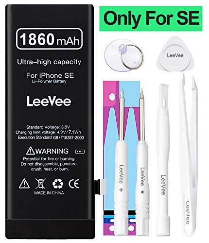 Product Cover 1860mAh High Capacity Replacement Battery Compatible with iPhone SE, LeeVee 0 Cycle Li-Polymer Replacement Battery for iPhone SE with Repair Tools Kits, Adhesive Strips & Instruction