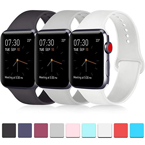 Product Cover Pack 3 Compatible with Apple Watch Band 38mm, Soft Silicone Band Compatible iWatch Series 4, Series 3, Series 2, Series 1 (Black/Gray/White, 38mm/40mm-S/M)