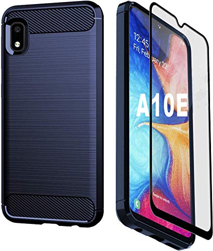 Product Cover Yiakeng Samsung Galaxy A10e Phone Case with Tempered Glass Screen Protector Soft Slim Shockproof for Samsung Galaxy A10E (Blue)
