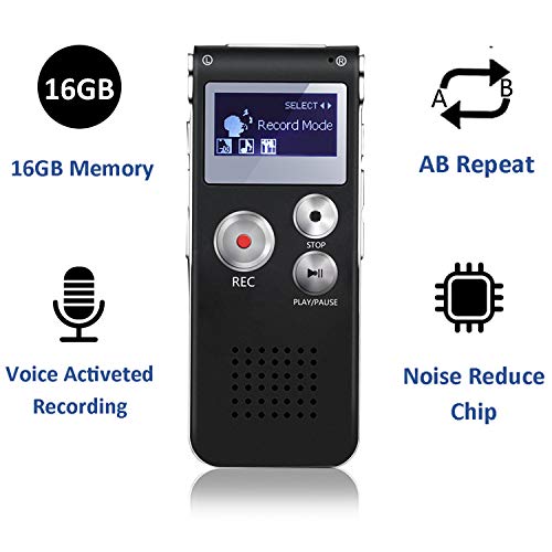 Product Cover Digital Voice Recorder, 16GB Voice Activated Recorder with Playback, SHANGCAI Mini Audio Recorder for Lectures, Meetings, Interviews, Portable Tape Dictaphone with USB, MP3