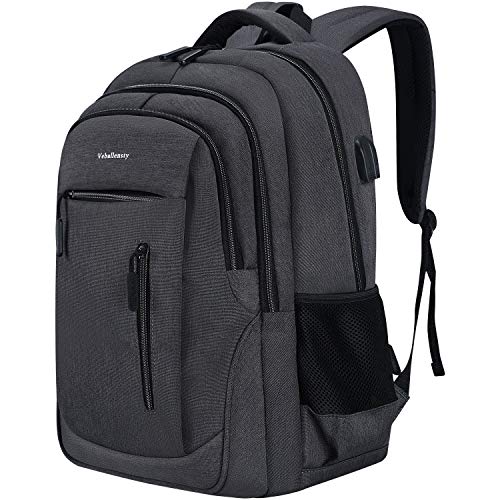Product Cover Laptop Backpack, Veballensty College School Computer Bookbag with USB Chargering/Headphone Port Fits 15.6 Inch Laptop or Notebook for Travel Outdoor Camping (Grey)
