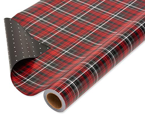 Product Cover American Greetings Reversible Valentine's Day Wrapping Paper Jumbo Roll, Red and Black Plaid and Polka Dots (1 Pack, 175 sq. ft.)