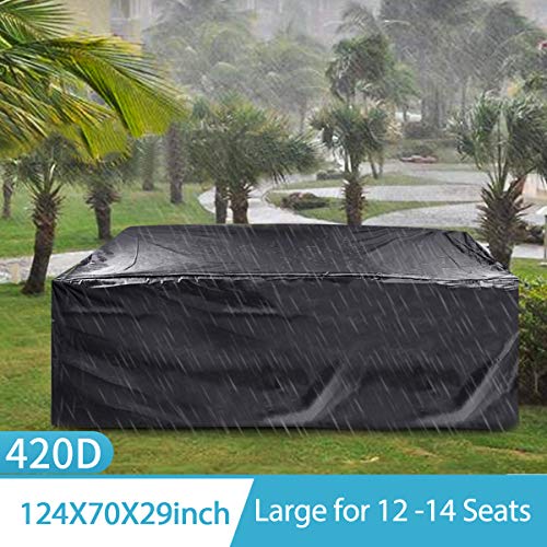 Product Cover king do way Outdoor Patio Furniture Covers, 315x180x74cm 420D Oxford Polyester Extra Large Size Furniture Set Covers Fits to 12-14Seat Black 124''x70.87''x29.13''