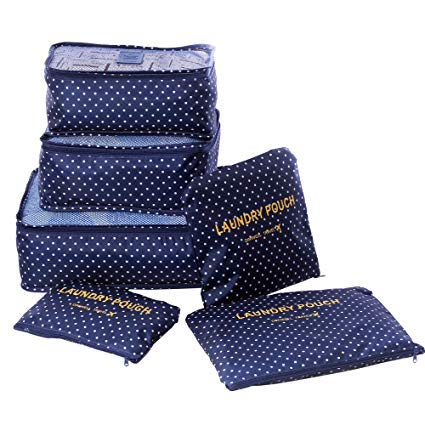 Product Cover Styleys Set of 6 Packing Cubes Travel Organizer (Navy Blue Polka)