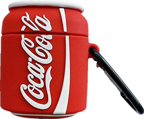 Product Cover Thick Soft Silicone Cocacola Can Shaped Case with Bag Belt Hook for Apple Airpods 1 2 Red White Color Coca Cola Coke Summer Fresh Protective Creative Fun Girls Kids Boys Men Guys Son Girls
