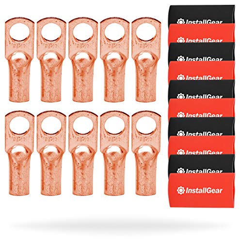 Product Cover InstallGear 4 Gauge AWG Pure Copper Lugs Ring Terminals Connectors with Heat Shrink - 10-Pack