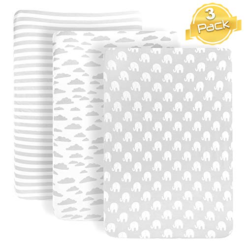 Product Cover BaeBae Goods Pack n Play Playard Sheets Set | 3 Pack | 100% Super Soft Jersey Knit Cotton (150 GSM) | Portable Mini Crib Mattress Fitted Sheet for Boys & Girls