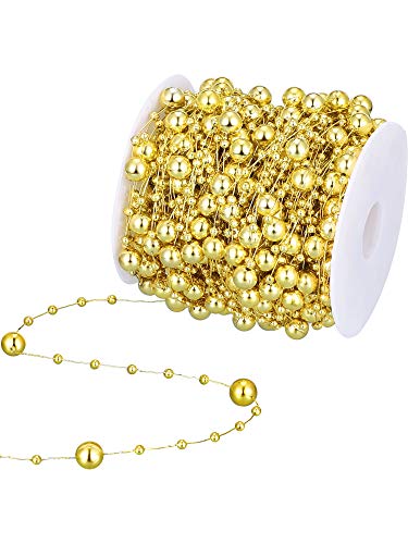 Product Cover 99 Feet Christmas Tree Beads Artificial Pearls Beads Garland Chain Plastic Bead Roll for DIY Christmas Wedding Decoration(Gold)