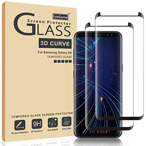 Product Cover LasGame Glass Screen Protector for Samsung Galaxy S8,[2 Pack] 3D Curved Tempered Glass, Dot Matrix with Easy Installation Tray, Case Friendly