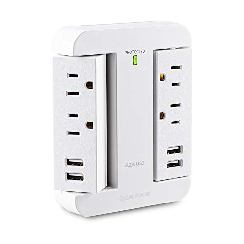 Product Cover CyberPower P4WSU Professional Surge Protector, 900J/125V, 4 Swivel Outlets, 4 USB-A Charge Ports, White Wall Tap