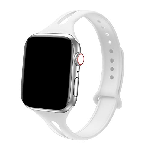 Product Cover Bandiction Sport Band Compatible with Apple Watch 38mm 40mm, Soft Silicone Sport Strap Replacement Narrow Bands for iWatch Series 4, Series 3, Series 2, Series 1, Sport Edition Women Men (White)