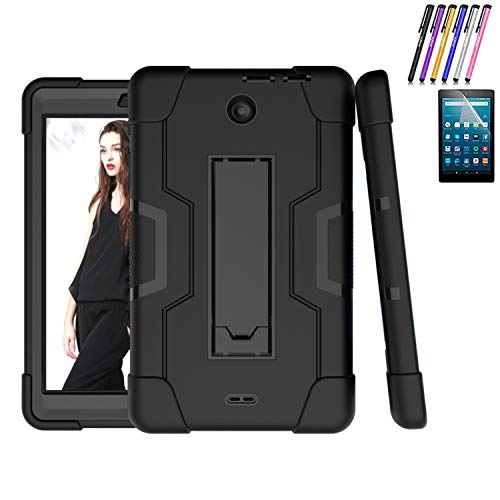 Product Cover For Alcatel 3T 8.0 2018 Case,Alcatel Joy Tab 8.0 2019 Case,Cherrry Heavy Duty Rugged Hybrid Shockproof Full-Body Protective Case Build in Kickstand With Screen Protector Film/Stylus Pen (Black/Black)