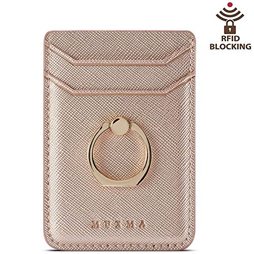Product Cover ACRSIKR Card Holder for Back of Phone, RFID Blocking Cell Phone Credit Wallet with Ring Pocket Stick on iPhone