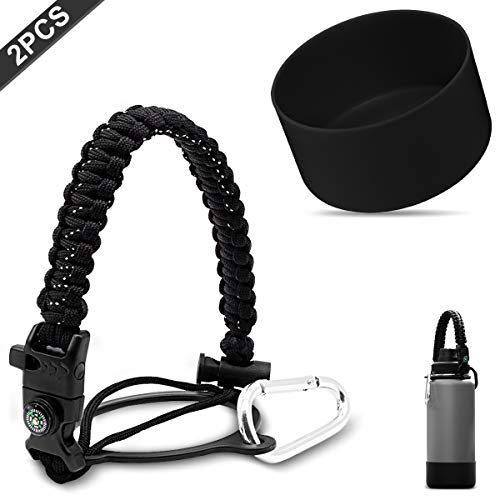 Product Cover ZK-Global Paracord Handle for Hydro Flask Wide Mouth Bottles, with Safety Ring and Carabiner, Plus one Protective Silicone Sleeve, Best Value Set Black