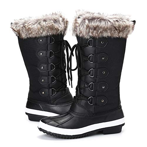 Product Cover gracosy Winter Snow Boot for Women, Waterproof Mid-Calf Snow Boot with Lace up Warm Fur Lined Bootie Long Outdoor Rain Booties Anti Slip High Boots Black 9 M US