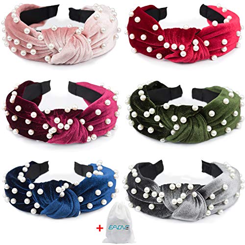 Product Cover EAONE Pearl Headbands 6 Colors, Knotted Headbands for Women Fashion Turban Headband Hair Bands Wide Headbands Accessories for Girls with 1 Pouch Bag