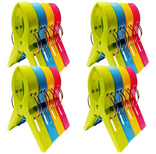 Product Cover NOJOYA Beach Towel Clips, 16pcs Jumbo Size Beach Chair Towel Clips Clamps Towel Holder for Beach or Pool Chairs on Cruise, Bright Color Large Plastic Clothes Pegs Hanging Clips for Sunbed