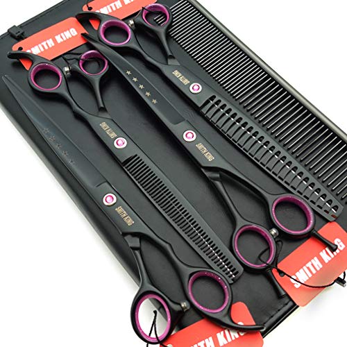 Product Cover 8.0 inches Professional Dog Grooming Scissors Set Straight & thinning & Curved & chunkers 4pcs in 1 Set (with Comb)