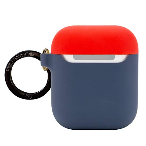 Product Cover DamonLight Premium Silicone Airpods Case with Carabiner {with no Hinge}Full Protective Cover Skin Compatible with Apple Airpods (Red+Midnight Blue)