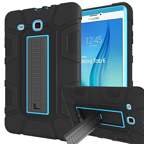 Product Cover Samsung Galaxy Tab E 9.6 Case, Sanhezhong Three Layer Hybrid Rugged Heavy Duty Shockproof Anti-Slip Case Full Body Protection Cover for Tab E Nook 9.6 inch(SM-T560) Black Blue