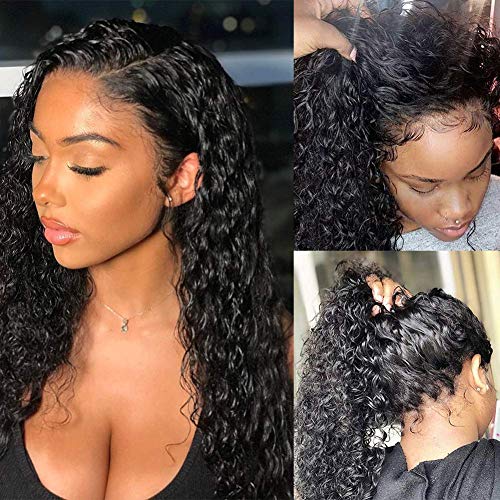 Product Cover Pizazz 13x4 Lace Front Human Hair Wigs 9A Grade 150% Density Brazilian Deep Wave Lace Front Wig with Baby Hair Pre Plucked Natural Hairline Wigs for Black Women (24'')