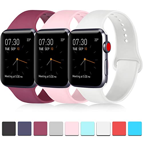 Product Cover Pack 3 Compatible with Apple iWatch Bands 42mm, Soft Silicone Band Compatible iWatch Series 4, Series 3, Series 2, Series 1 (Wine Red/Pink/White, 42mm/44mm-S/M)