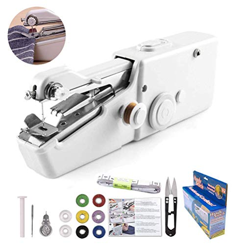 Product Cover Handheld Sewing Machine Yibaision Portable Mini Electric Stitching Machine Fabric Curtains Cordless Craft Sewing Machine for Home Travel with Extra Bobbin, Needle and Threader 15 Pcs