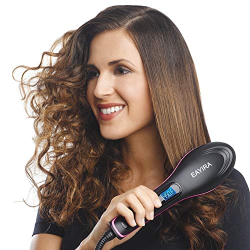 Product Cover EAYIRA Professional Ceramic Hair Straightener Brush with Temperature Control for Women, hair straightener for women, hair straighteners, hair straightener electric brush (Black)