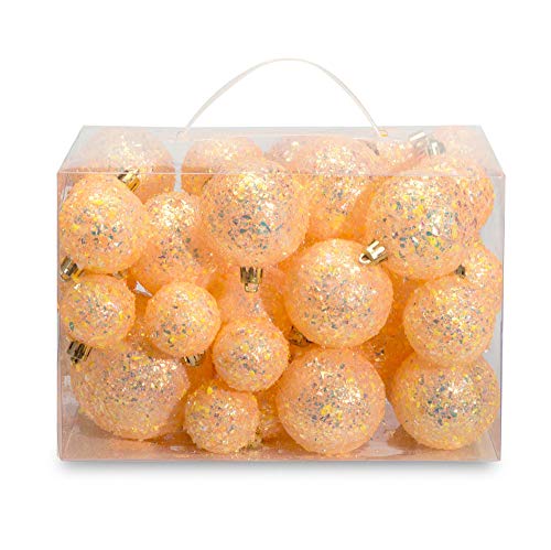 Product Cover AMS 34ct Handmade Iridescent Xmas Balls Shatterproof Christmas Ornaments Set Glitter Special Color Decoration (34ct, Orange Iridescence)