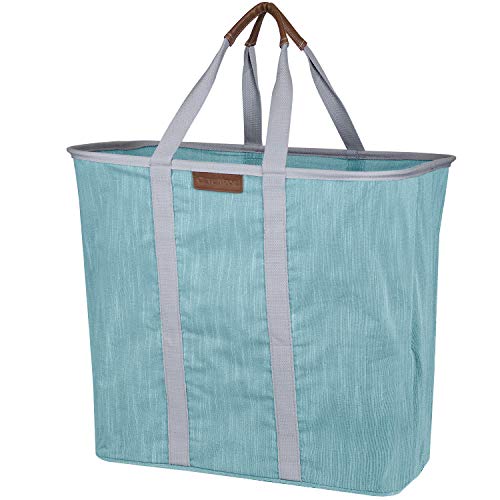 Product Cover CleverMade Collapsible Laundry Tote Bag - Premium Pop-Up Utility Storage Basket with Handles - Extra Large Foldable Clothes Hamper with Sturdy Frame, Teal/Grey