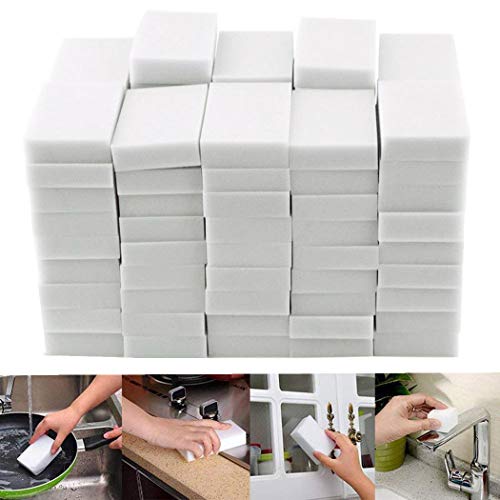 Product Cover TelDen 50 Pcs Magic Cleaning Sponges Eraser, Household Sponge Eraser Cleaner Foam Cleaning for Kitchen, Furniture, Car, Leather