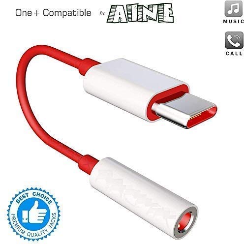 Product Cover Aine Type C to 3.5mm Splitter Stereo Audio Jack Converter Adapter Headphones Jack for OnePlus and Type C Devices (Red & White) (Earphone's Volume Up Down Keys, Mic Not Supportable)