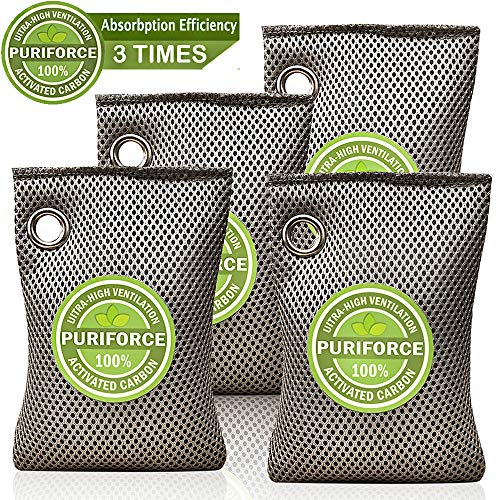 Product Cover Coconut Charcoal Air Purifying Bag (4 Pack), 3 Times Absorption Efficiency Natural Air Freshener, Activated Charcoal Air Purifier, Odor Absorber, Odor Eliminator for Home, Car, Closet
