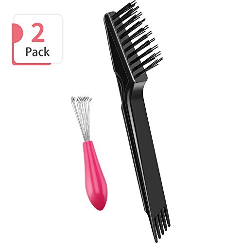 Product Cover 2 Pieces Hair Brush Cleaning Tool Comb Cleaning Brush Comb Cleaner Brush Hair Brush Cleaner Plastic Handle Mini Hair Brush Remover for Removing Hair Dust Home and Salon Use, Black and Pink