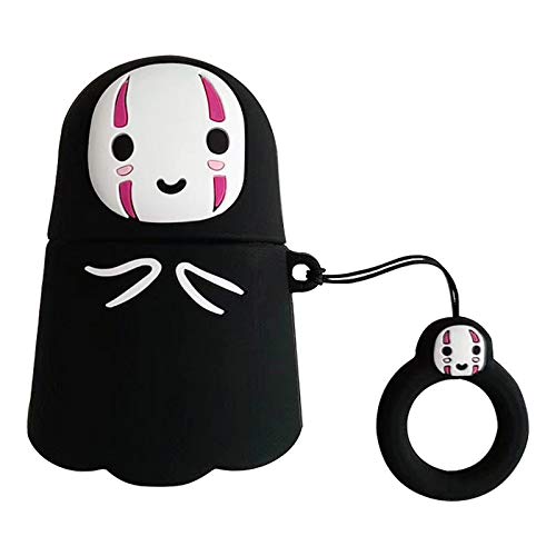 Product Cover Thick Soft Silicone Spirited Away No Face Case and Finger Strap for Apple Airpods 1 2 Cute 3D Cartoon Japan Japanese Anime Protective Lovely Fun Funny Cool Creative Unique Gift Girls Kids Daughter