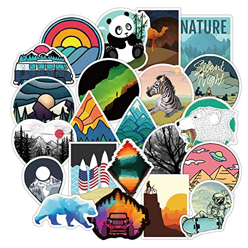 Product Cover Wilderness Nature Stickers Outdoors Hiking Camping Travel Adventure Stickers Pack 50 Pcs Suitcase Stickers Vinyl Decals for Car Bumper Helmet Luggage Laptop Water Bottle