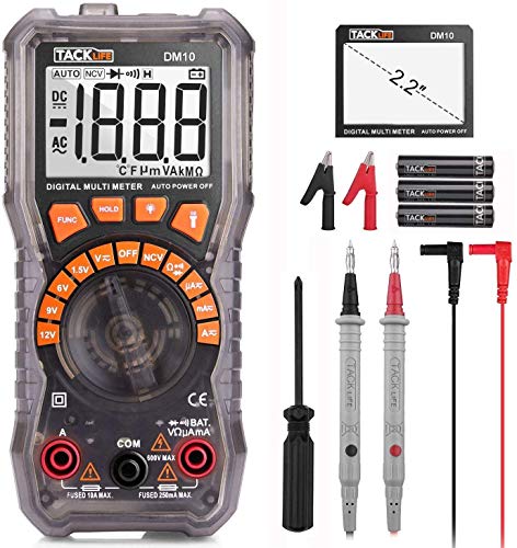 Product Cover Multimeter, DM10 Electrical Tester 2000 Counts Auto-Ranging Amp Volt Ohm Meter Diode and Continuity Tester Voltage Detector with LCD Display and Backlight