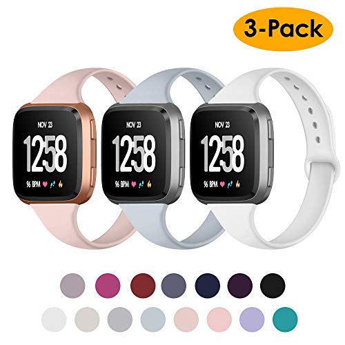 Product Cover NANW Silicone Bands Compatible with Fitbit Versa/Versa 2 / Versa Lite Edition, Narrow Slim Soft Replacement Wristband Waterproof Accessories Sport Band for Versa Women Men, 3-Pack, Large Small